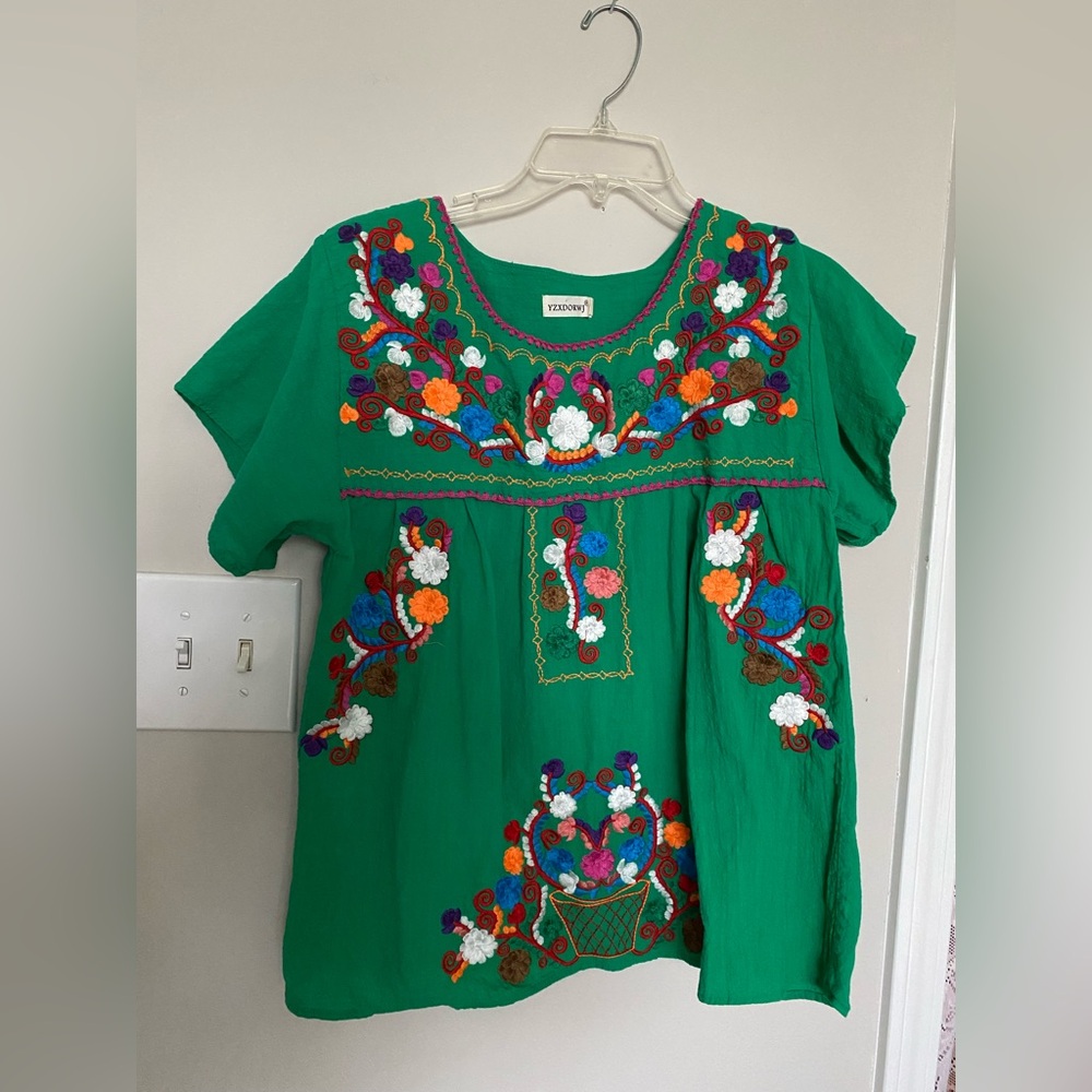 Mexican Green Embroidered Blouse